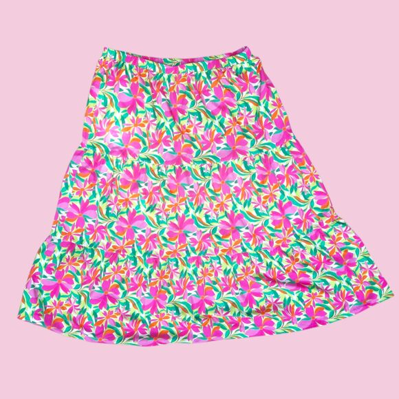 Plus Size 3X Floral Tropical Bright Colorful Tiered Skirt - Picture 1 of 4